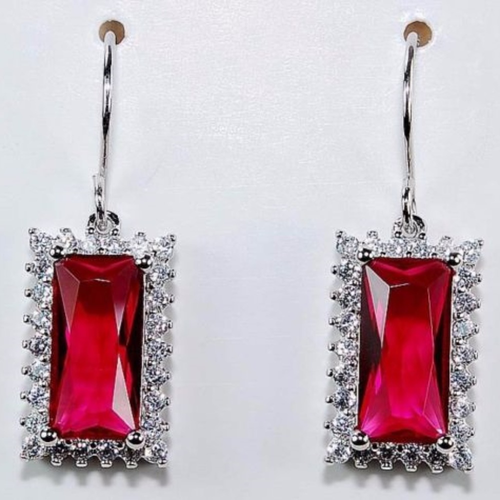 4 CT Ruby with White Topaz earrings,